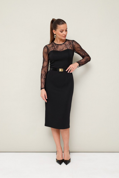 Черное платье-футляр с воротником и съемным воротничком PUR PUR 11-335 - фото 3