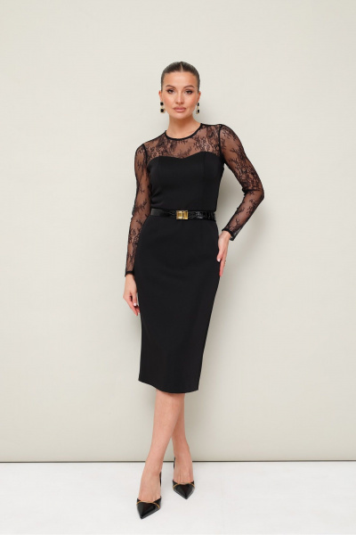 Черное платье-футляр с воротником и съемным воротничком PUR PUR 11-335 - фото 1