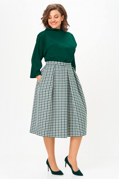 Блуза, юбка Anastasia 1304.1 изумрудный/гусиная_лапка - фото 3