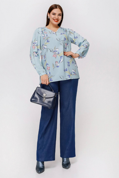 Блуза La rouge 62575 мята-(цветы) - фото 2