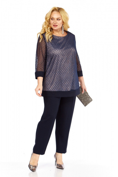 Блуза, брюки Элль-стиль 2435/1 темно-синий - фото 4
