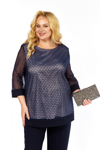 Блуза Элль-стиль 2435/1а темно-синий - фото 8