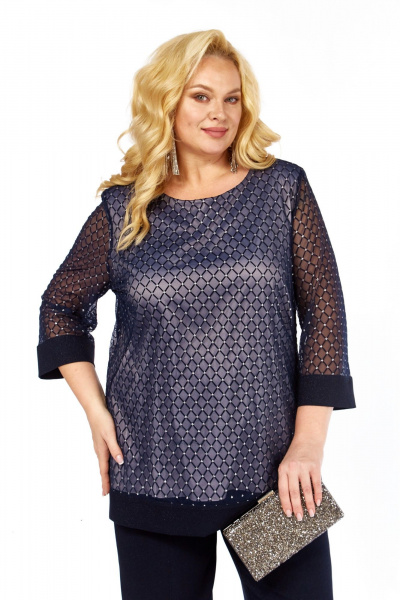 Блуза Элль-стиль 2435/1а темно-синий - фото 7