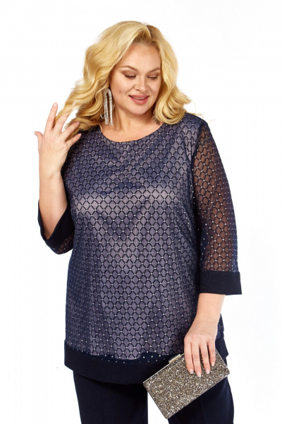 Блуза Элль-стиль 2435/1а темно-синий - фото 6