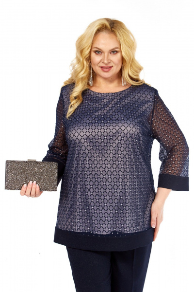 Блуза Элль-стиль 2435/1а темно-синий - фото 1