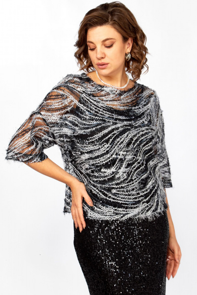 Блуза, топ, юбка Ольга Стиль Л-434 черный_серый - фото 10