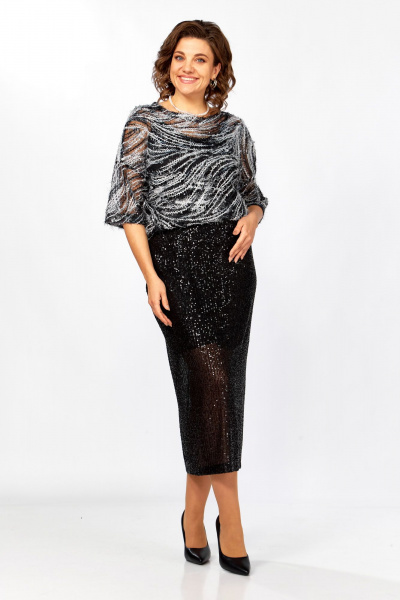 Блуза, топ, юбка Ольга Стиль Л-434 черный_серый - фото 8