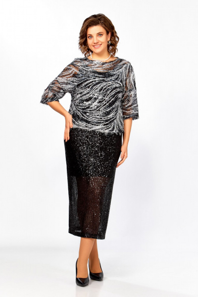 Блуза, топ, юбка Ольга Стиль Л-434 черный_серый - фото 6