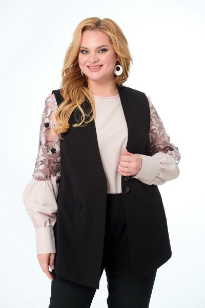 Демисезонный жилет полуприлегающего силуэта с карманами и застежкой Anelli 1037 черный - фото 1