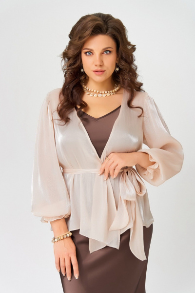 Платье, туника Fita 3192 шоколад+пудра - фото 4