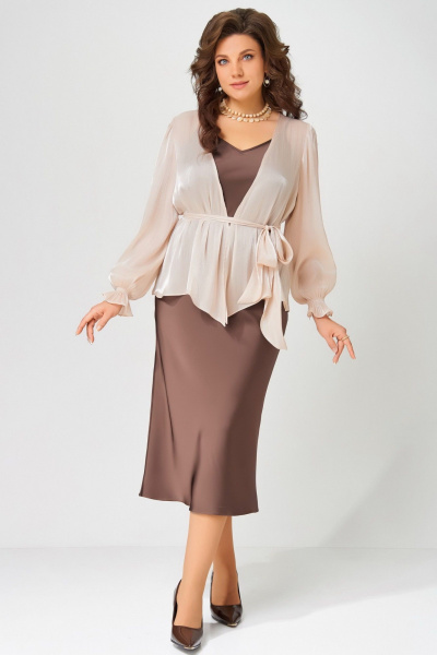Платье, туника Fita 3192 шоколад+пудра - фото 2