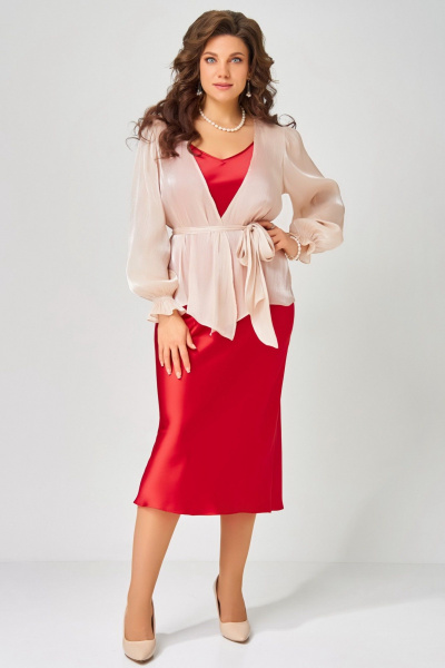 Платье, туника Fita 3194  красный+пудра - фото 3