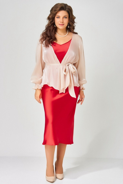 Платье, туника Fita 3194  красный+пудра - фото 2