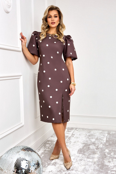 Платье AGATTI 5888-1 шоколадный_с_молочным_горохом - фото 3