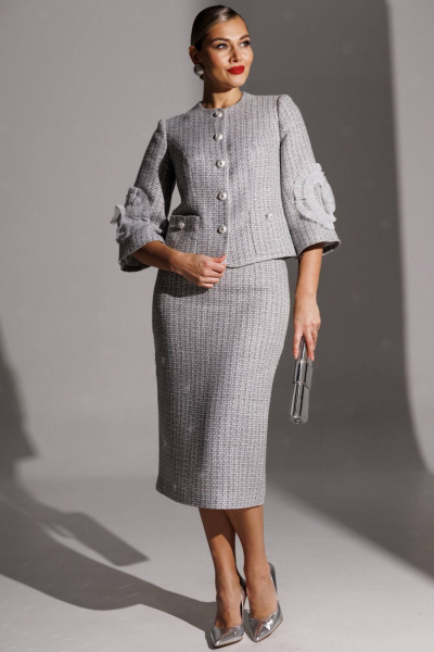 Жакет, юбка Мода Юрс 25-2943 серый - фото 2