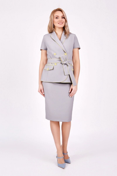 Летний комплект из серого жакета и зауженной юбки Azzara 786 - фото 1