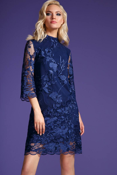 Платье LaVeLa L1876 синий/цветы_синие - фото 1