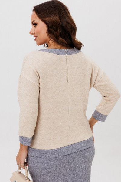 Костюм из трикотажного полотна джемпер и юбка в двухцветной гамме Galean Style 786.1 серый - фото 9