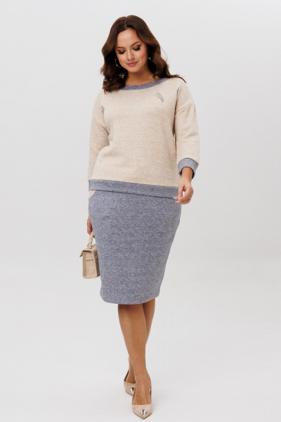 Костюм из трикотажного полотна джемпер и юбка в двухцветной гамме Galean Style 786.1 серый - фото 6