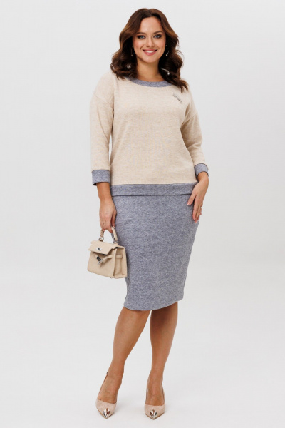 Костюм из трикотажного полотна джемпер и юбка в двухцветной гамме Galean Style 786.1 серый - фото 1