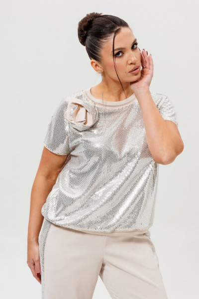 Блуза, брюки Mislana 1277 серебро/беж - фото 12