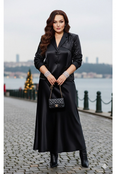 Жакет, юбка Vittoria Queen 27323 черный - фото 8