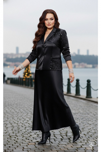 Жакет, юбка Vittoria Queen 27323 черный - фото 7