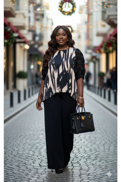 Блуза, брюки Vittoria Queen 27633 черно-бежевый - фото 9