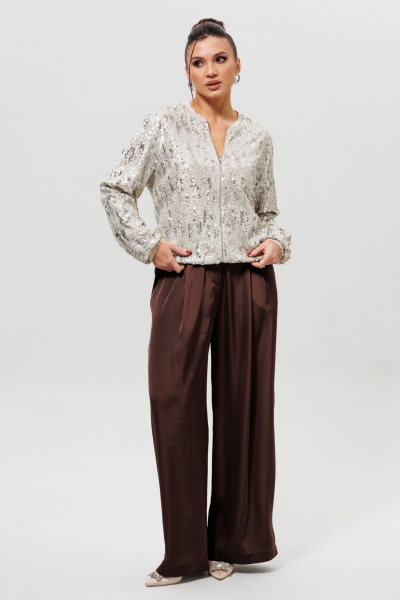 Брюки, бомбер Mislana 1283/1 серебро/шоколад - фото 1