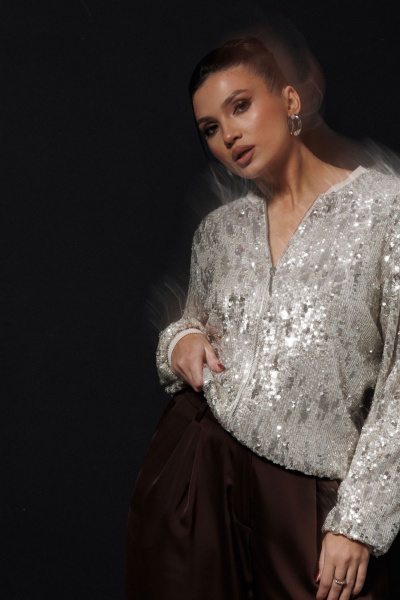 Брюки, бомбер Mislana 1283/1 серебро/шоколад - фото 2