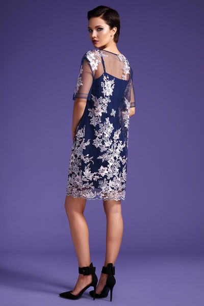 Платье LaVeLa L1894 синий/цветы_розовые - фото 2