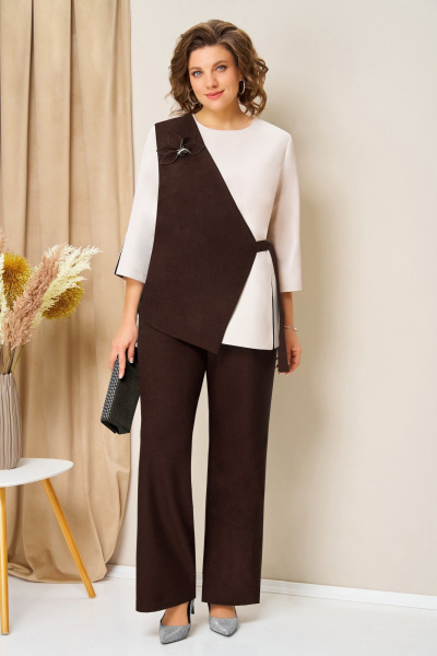 Блуза, брюки, жилет VOLNA 1455 шоколадно-коричневый - фото 1