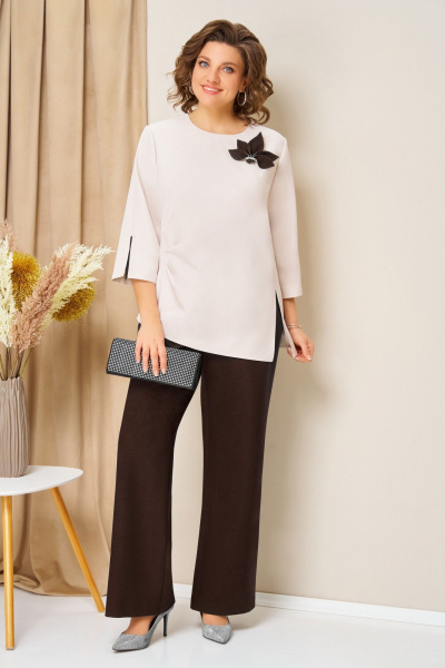 Блуза, брюки, жилет VOLNA 1455 шоколадно-коричневый - фото 4