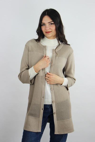 Жакет демисезонный удлиненный с коротким рукавом и застежкой Полесье С2985-19 9С0374-Д43 158,164 бежевый_15-1309 - фото 1