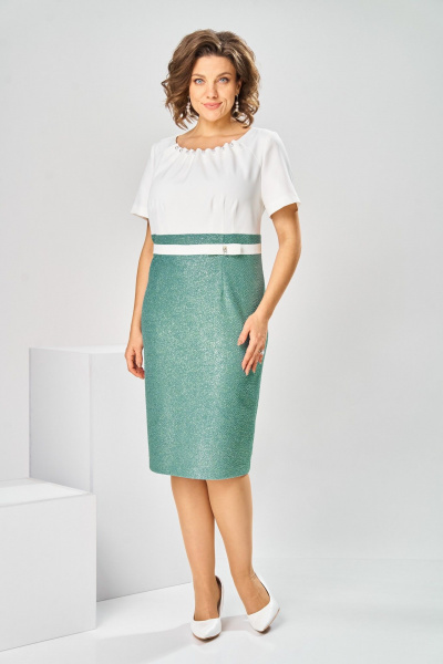 Жакет, платье Romanovich Style 3-2697 белый/зелень - фото 9