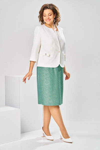 Жакет, платье Romanovich Style 3-2697 белый/зелень - фото 4