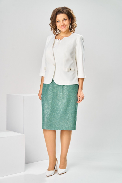 Жакет, платье Romanovich Style 3-2697 белый/зелень - фото 2