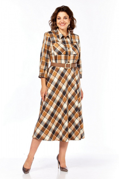 Платье Милора-стиль 1385 карамельно-коричневая_клетка - фото 1