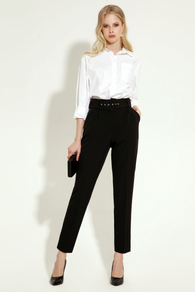 Летние брюки из текстиля с высокой посадкой и широким поясом Панда 11860z черный - фото 1