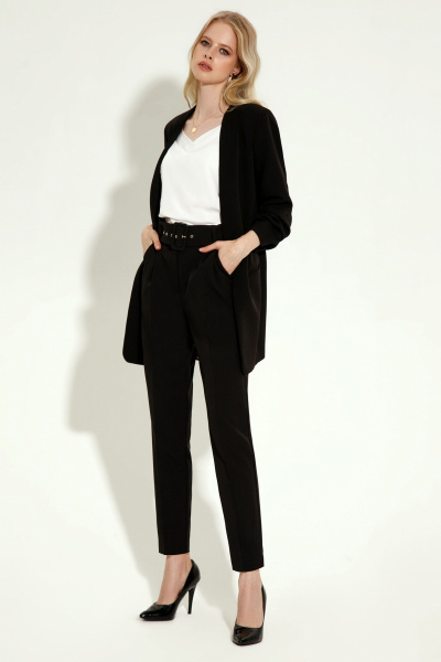 Летние брюки из текстиля с высокой посадкой и широким поясом Панда 11860z черный - фото 3