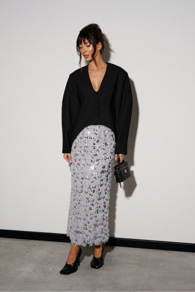 Юбка из светлого полотна с пайетками и перьями ANNETE A1382 - фото 3