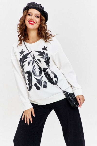Белый свободный джемпер из трикотажа с авторским принтом AVE RARA 2207 экрю - фото 1