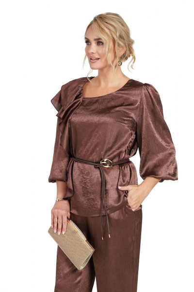 Блуза, брюки Alani Collection 2479 шоколад - фото 7