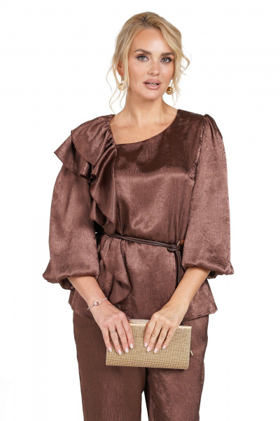 Блуза, брюки Alani Collection 2479 шоколад - фото 6
