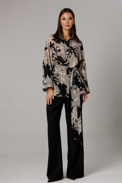 Блуза, брюки Ларс Стиль 1166 черный-серый - фото 5