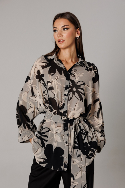 Блуза, брюки Ларс Стиль 1166 черный-серый - фото 2