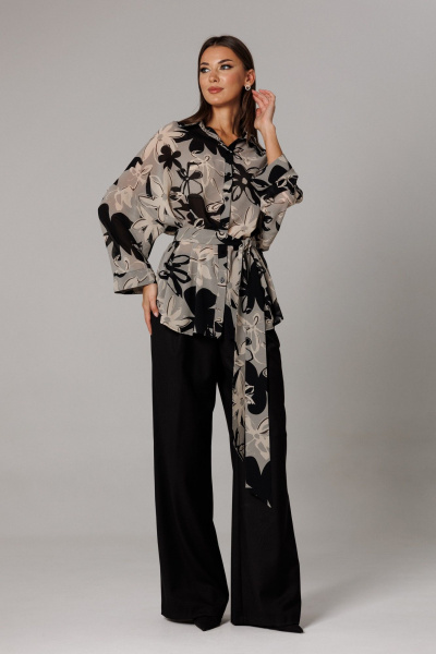 Блуза, брюки Ларс Стиль 1166 черный-серый - фото 1