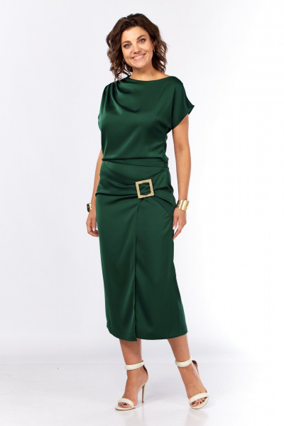 Платье Ольга Стиль С-902 зеленая_бутылка - фото 4