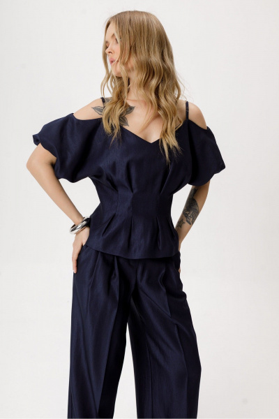 Блуза, брюки PiRS 6417 темно-синий - фото 2