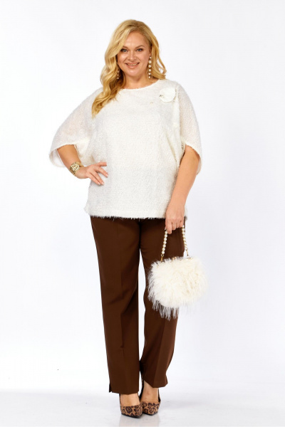 Блуза, брюки Элль-стиль 2423 молоко_корица - фото 15